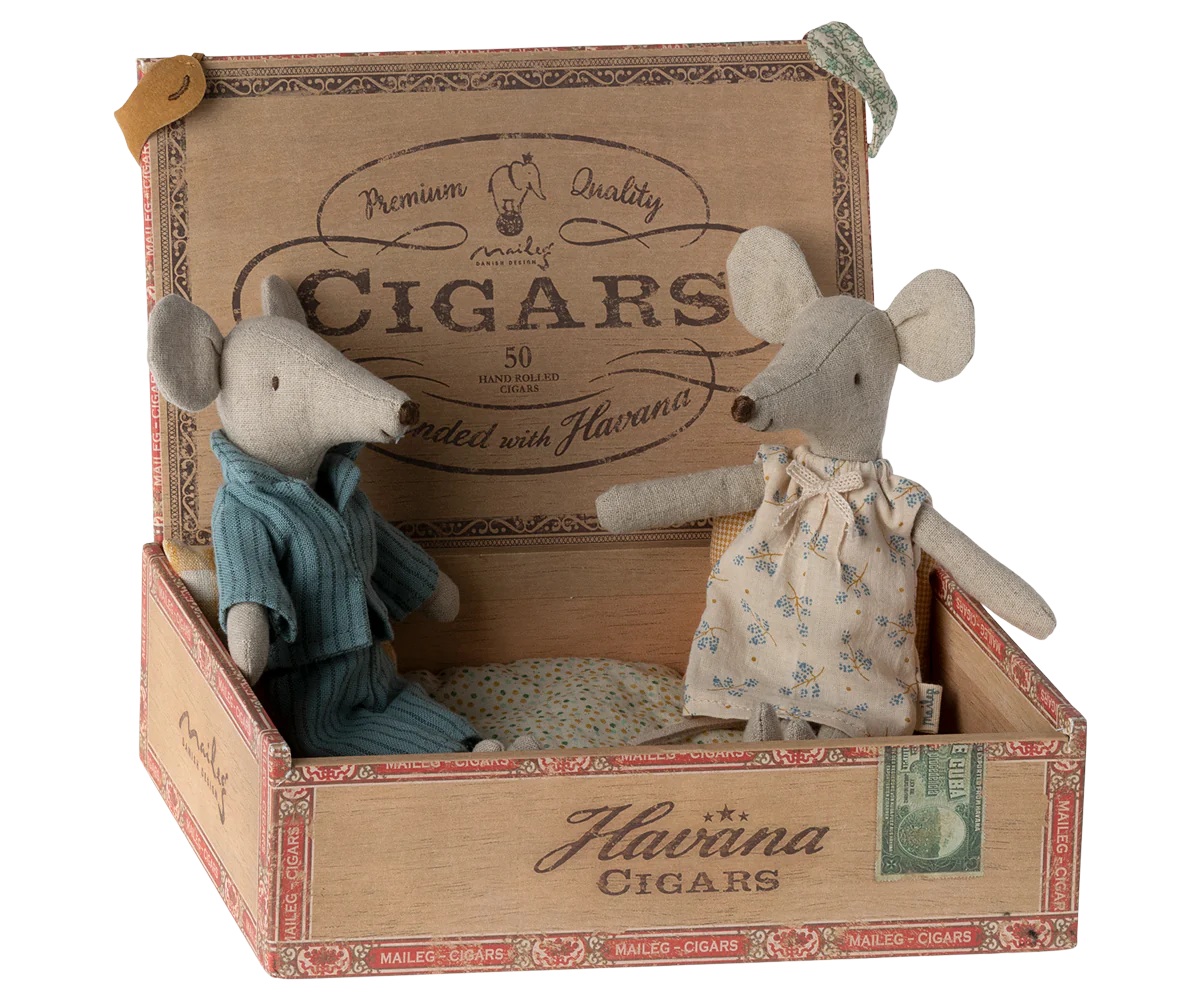 Mamma och pappa mus i cigarrlåda